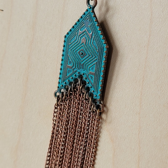 🔥LAST PAIR🔥 Bohemian Verdigris Chain Tassel Drop Dangle Earrings - Picture 4 of 6